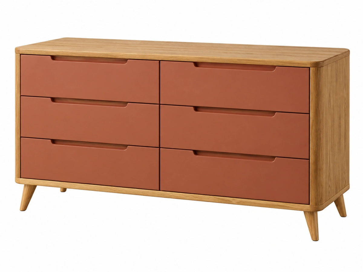 Cassettiera 150 x 45 x 85 cm in legno marrone e terracotta - 6 cassetti stile moderno