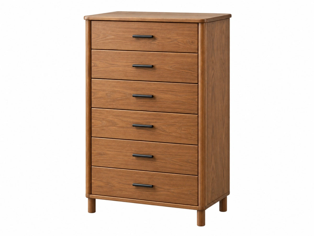 Cassettiera 80 x 45 x 130 cm in legno marrone con 6 cassetti stile moderno
