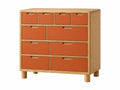 Cassettiera 120 x 45 x 120 cm in legno naturale e arancione - 10 cassetti stile moderno