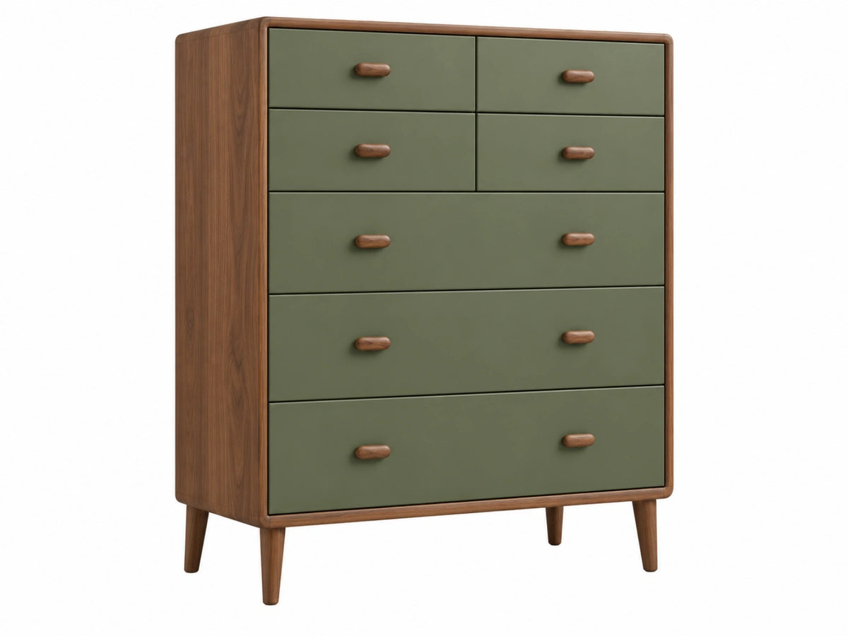 Cassettiera 100 x 45 x 120 cm in legno marrone e verde - 7 cassetti stile retrò