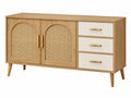 Credenza 140 x 40 x 80 cm in legno naturale e rattan con 3 cassetti stile retrò
