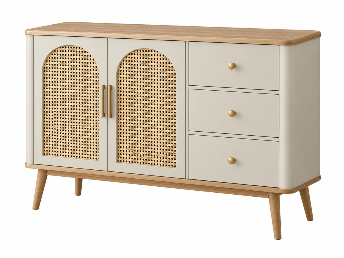 Credenza 140 x 40 x 85 cm in legno beige e naturale con rattan - stile retrò contenitore