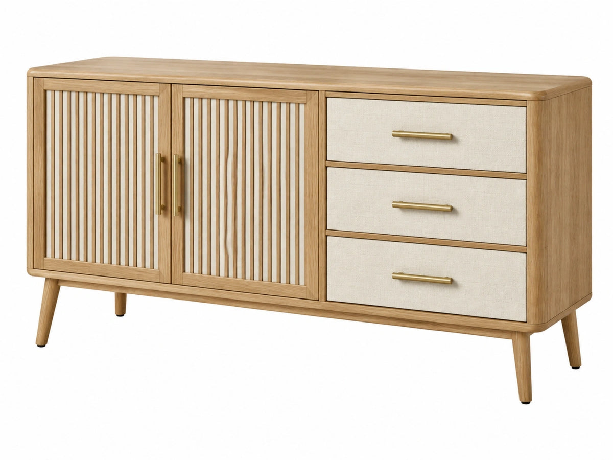 Credenza 160 x 45 x 85 cm in legno naturale e beige con 3 cassetti e 2 ante - stile moderno