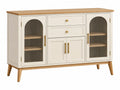 Credenza 150 x 40 x 90 cm in legno beige con ante in vetro scanalato stile moderno