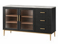 Credenza 160x40x85 cm in legno nero con vetro scanalato e piano effetto marmo - contenitore moderno