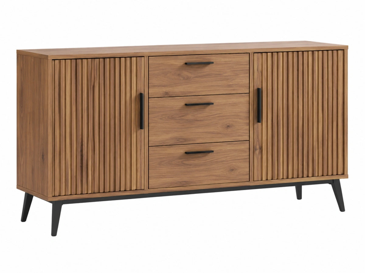Credenza 160 x 40 x 85 cm in legno marrone con ante scanalate e cassetti stile moderno