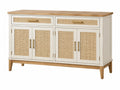 Credenza 160 x 40 x 85 cm in legno bianco e naturale con ante in rattan stile boho