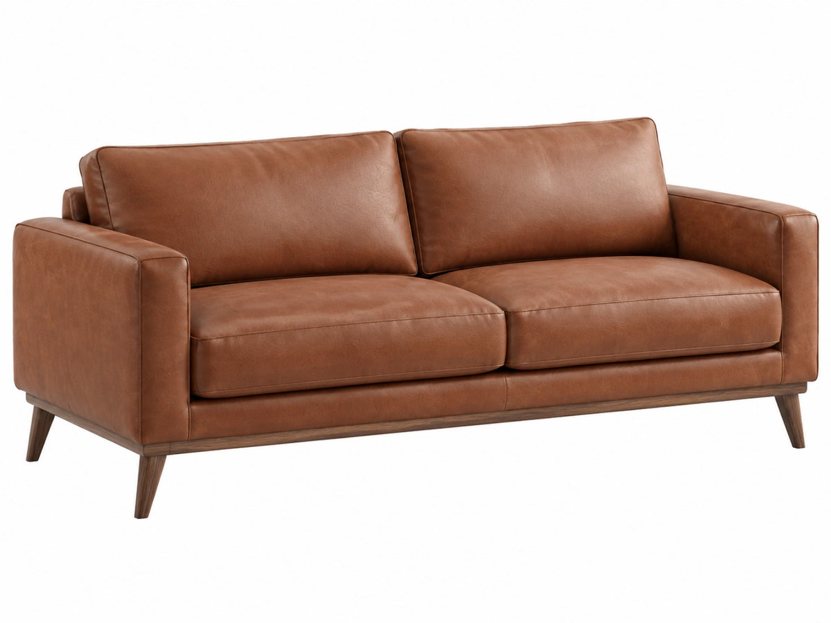 Divano 2 posti 170 x 90 x 85 cm in similpelle marrone - stile moderno con piedi in legno
