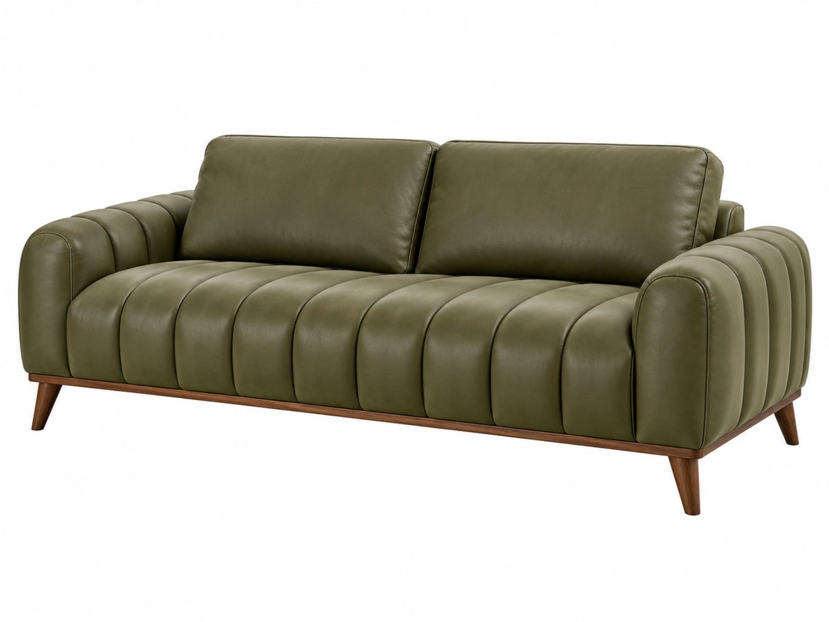 Divano 2 posti 210 x 90 x 85 cm in similpelle verde oliva - stile moderno
