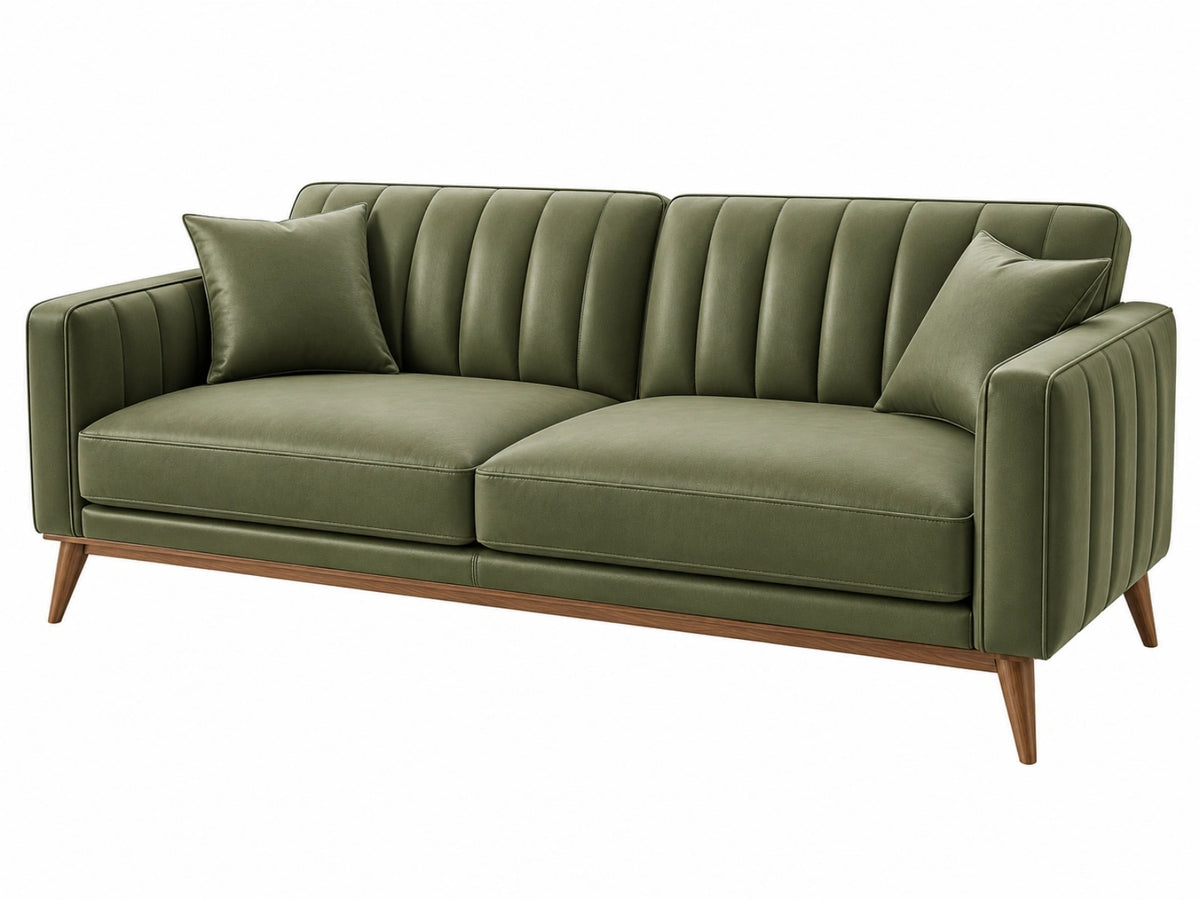 Divano 2 posti 200 cm in tessuto verde oliva - stile moderno con schienale trapuntato