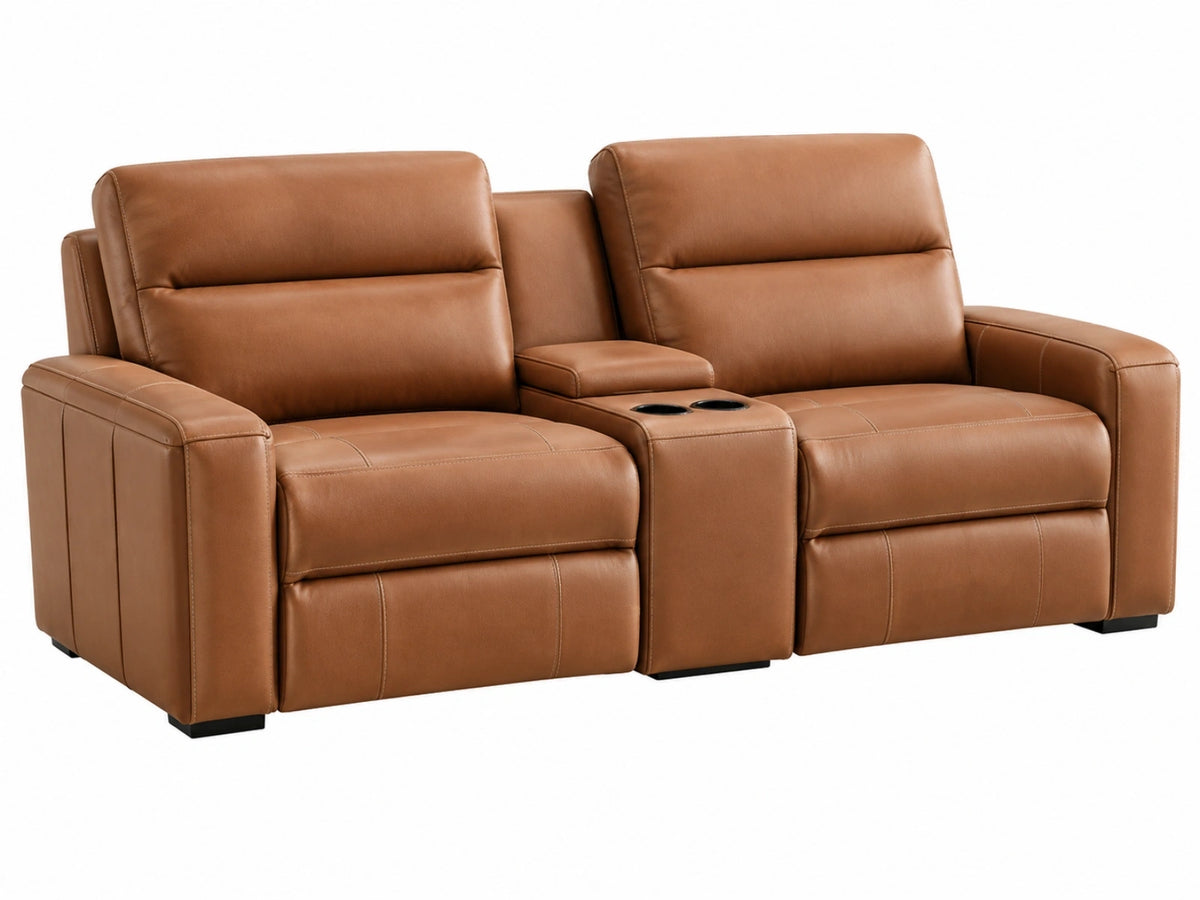 Divano reclinabile 2 posti 180 x 95 x 102 cm in similpelle marrone con portabicchieri