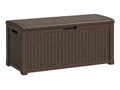 Cassapanca da esterno 120 x 56 x 63 cm in resina marrone effetto rattan con coperchio