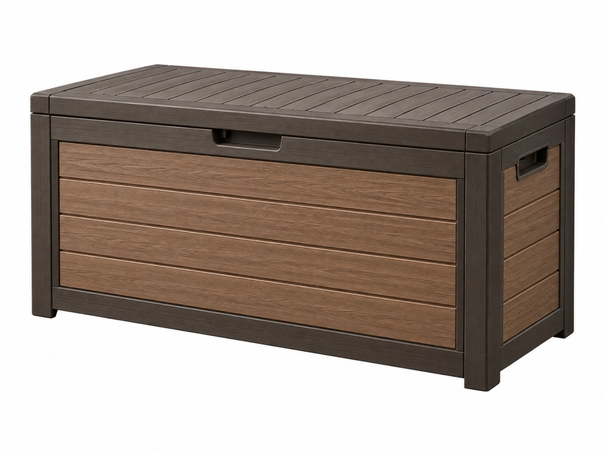 Cassapanca contenitore da esterno 120 x 60 x 65 cm in resina marrone effetto legno - impermeabile