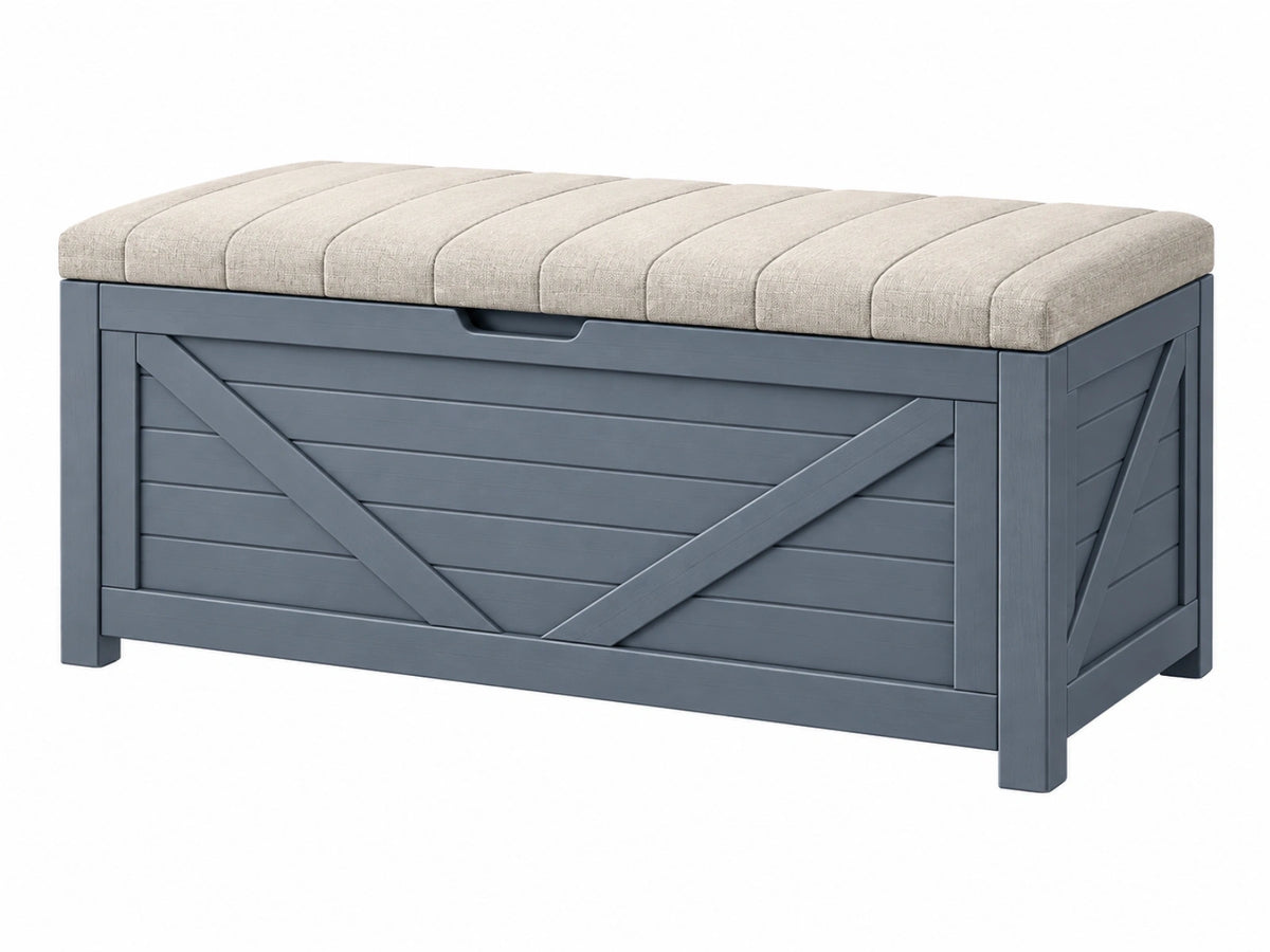 Panca contenitore da esterno 150 x 60 x 55 cm in legno grigio con cuscino stile rustico