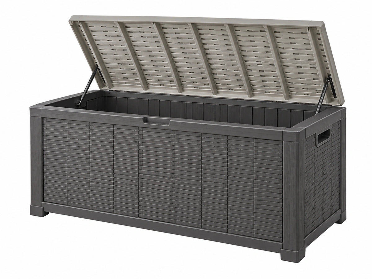 Baule da giardino 123 x 54 x 57 cm in plastica grigio antracite con coperchio sollevabile
