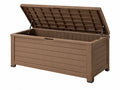 Cassapanca da esterno 150 x 70 x 65 cm in plastica marrone con coperchio sollevabile