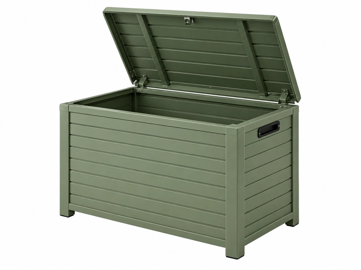 Cassapanca da esterno 120 x 60 x 63 cm in resina verde salvia con coperchio apribile