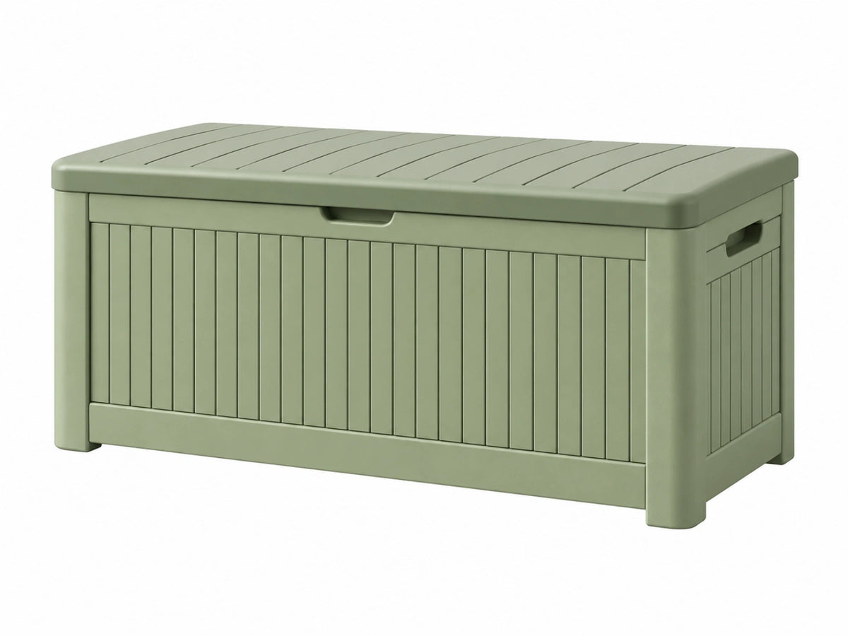 Cassapanca contenitore 120 x 60 x 58 cm in plastica verde salvia da giardino con coperchio