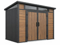 Casetta da giardino 200 x 150 x 210 cm in metallo nero e marrone - doppia porta stile moderno