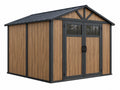 Casetta da giardino 300 x 240 x 230 cm in metallo e pannelli effetto legno marrone nero con doppia porta stile rustico